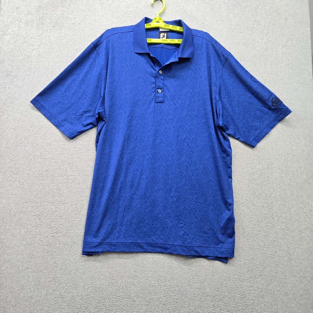 Footjoy Men Polo XL Blue Floral Golf Logo Short Sleeve Collar Activewear Casual